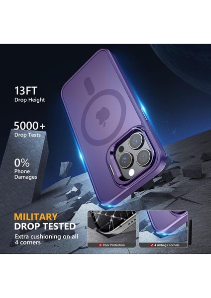 Apple iPhone 16 Pro Uyumlu Kılıf Standlı Mat Magsafe Metal Tuşlu Kamera Lens Wonk Kapak