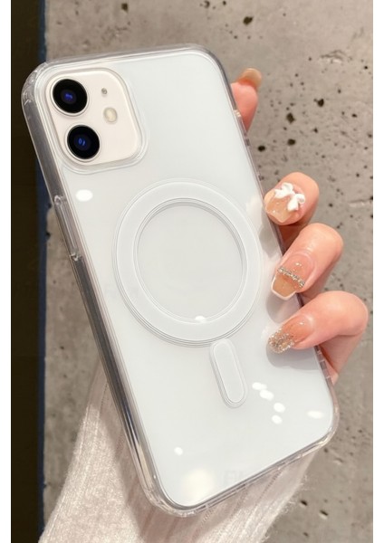 Apple Iphone 12 Mini Kılıf Kablosuz Şarj Magsafe Uyumlu Köşe Korumalı Şeffaf Kılıf