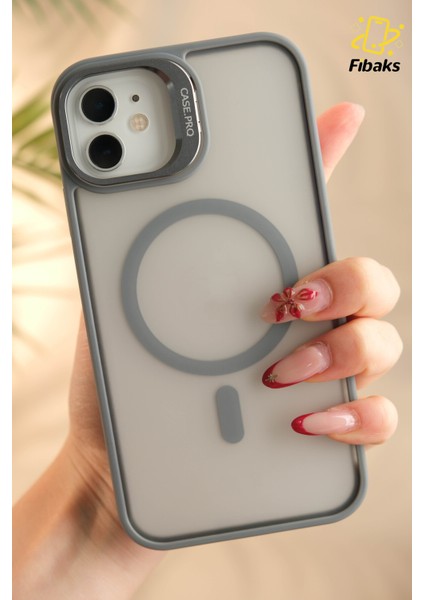 Apple iPhone 11 Kılıf Standlı Mat Magsafe Metal Tuşlu Kamera Lens Hediyeli Wonk Kapak