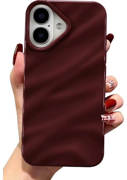 Apple iPhone 16 Kılıf Parlak Kabartmalı Dalga Tasarımlı Desenli Mürdüm Darbe Emici Silikon Kapak