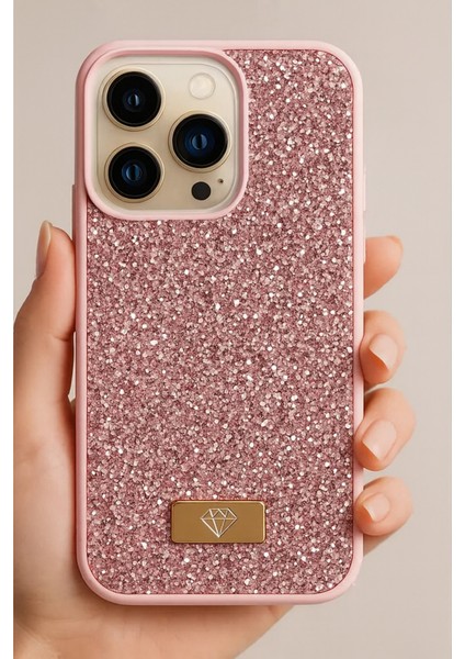 Apple iPhone 16 Pro Kılıf Içi Kadife Elmas Tasarımlı Pembe Taşlı Işıltılı Pırlanta Silikon Kapak fiyatları
