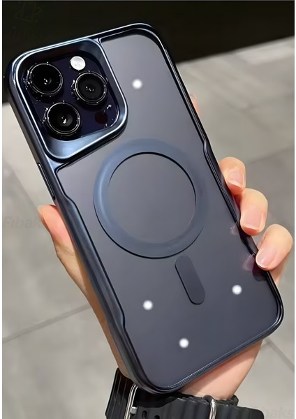 Apple iPhone 15 Pro Max Kılıf Prizma Kamera Çıkıntılı Magsafe Şarj Destekli Mat Renkli Şeffaf Kapak