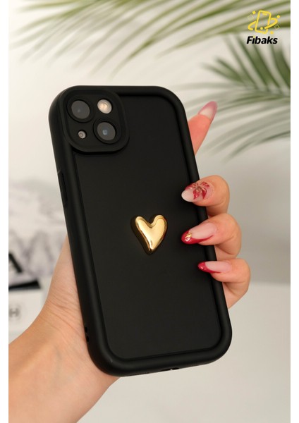 Apple iPhone 13 Kılıf 3D Kalp Tasarımlı Siyah Desenli Yumuşak Kamera Korumalı Silikon Kapak fiyatları