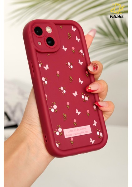 Apple iPhone 13 Kılıf Yumuşak Dokulu Kelebek ve Gül Desenli Yumuşak Kamera Korumalı Silikon Kapak