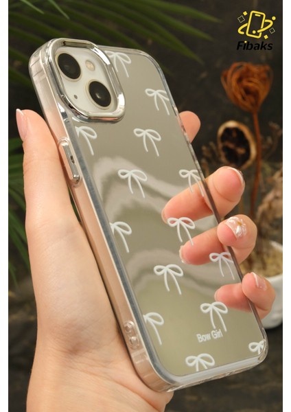 Apple iPhone 13 - 14 Uyumlu Kılıf Aynalı Bow Girl Fiyonk Desenli Darbe Emici Silikon Kapak