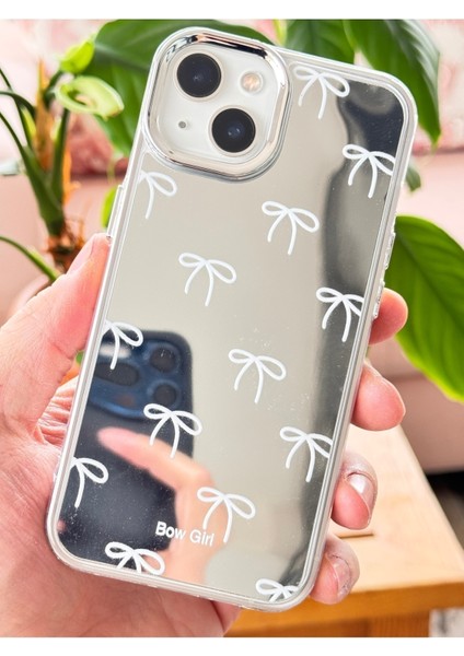 Apple iPhone 13 - 14 Uyumlu Kılıf Aynalı Bow Girl Fiyonk Desenli Darbe Emici Silikon Kapak