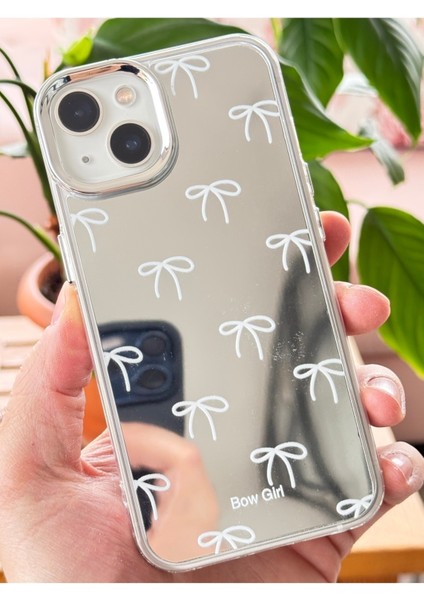Apple iPhone 13 - 14 Uyumlu Kılıf Aynalı Bow Girl Fiyonk Desenli Darbe Emici Silikon Kapak