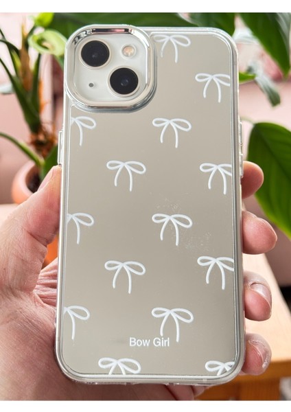 Apple iPhone 13 - 14 Uyumlu Kılıf Aynalı Bow Girl Fiyonk Desenli Darbe Emici Silikon Kapak