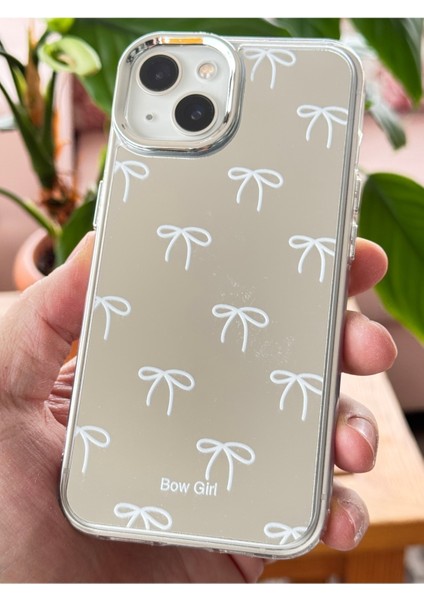 Apple iPhone 13 - 14 Uyumlu Kılıf Aynalı Bow Girl Fiyonk Desenli Darbe Emici Silikon Kapak