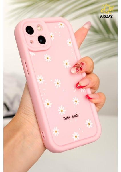 Apple iPhone 13 Kılıf Yumuşak Dokulu Papatya Desenli Yumuşak Kamera Korumalı Silikon Kapak