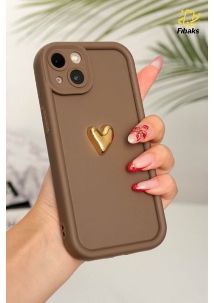 Apple iPhone 13 Kılıf 3D Kalp Tasarımlı Kahverengi Desenli Yumuşak Kamera Korumalı Silikon Kapak fiyatları