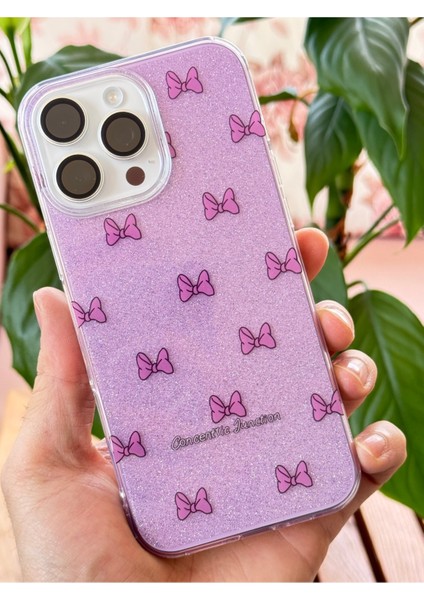 Apple iPhone 11 Pro Max Uyumlu Kılıf Mor Simli Fiyonk Desenli Renkli Parlak Darbe Emici Kapak fırsatları