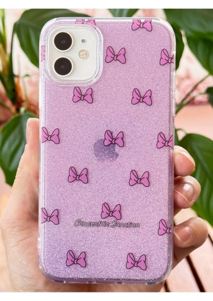Apple iPhone 11 Uyumlu Kılıf Mor Simli Fiyonk Desenli Renkli Parlak Darbe Emici Kapak fırsatları