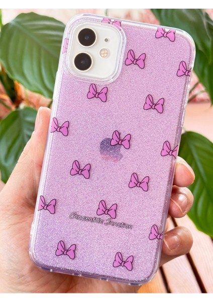 Apple iPhone 11 Uyumlu Kılıf Mor Simli Fiyonk Desenli Renkli Parlak Darbe Emici Kapak indirimleri