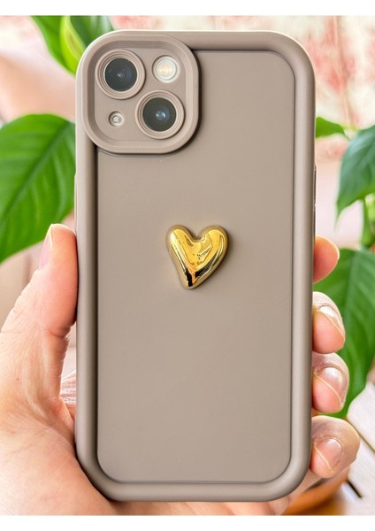 Apple iPhone 13 Kılıf 3D Kalp Tasarımlı Kahverengi Desenli Yumuşak Kamera Korumalı Silikon Kapak fırsatları