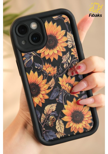 Apple iPhone 13 Kılıf Yumuşak Dokulu Ayçiçeği Desenli Yumuşak Kamera Korumalı Silikon Kapak
