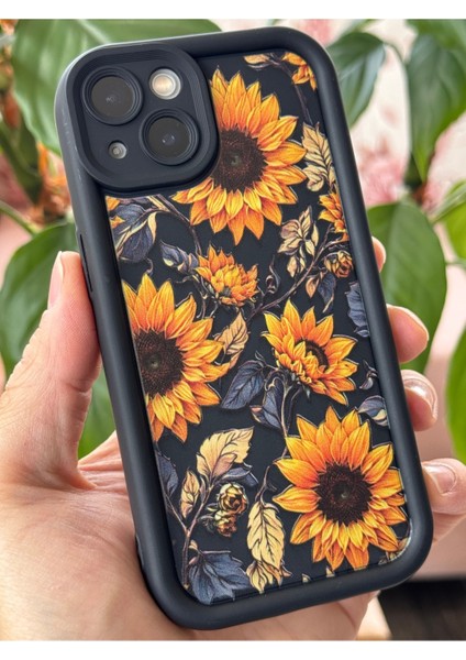Apple iPhone 13 Kılıf Yumuşak Dokulu Ayçiçeği Desenli Yumuşak Kamera Korumalı Silikon Kapak
