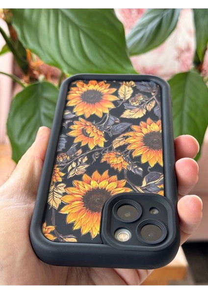 Apple iPhone 13 Kılıf Yumuşak Dokulu Ayçiçeği Desenli Yumuşak Kamera Korumalı Silikon Kapak
