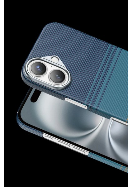 Apple iPhone 17 Kılıf Aramid Fiber Ruaha Kevlar Magsafe Kapak - Turuncu ve Lacivert Renkleriyle modelleri