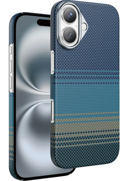 Apple iPhone 17 Kılıf Aramid Fiber Ruaha Kevlar Magsafe Kapak - Turuncu ve Lacivert Renkleriyle