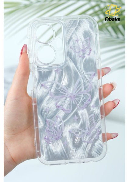 Realme C55 Kılıf Parlak Hologramlı Kelebek Desenli Darbe Emici Kamera Korumalı Renkli Silikon