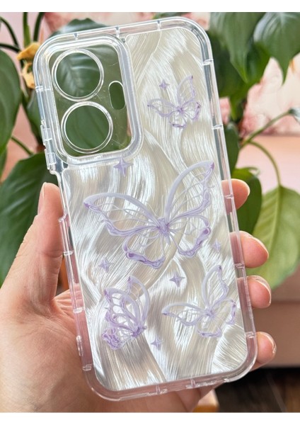 Realme C55 Kılıf Parlak Hologramlı Kelebek Desenli Darbe Emici Kamera Korumalı Renkli Silikon modelleri