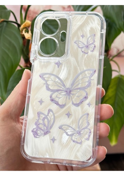 Realme C55 Kılıf Parlak Hologramlı Kelebek Desenli Darbe Emici Kamera Korumalı Renkli Silikon