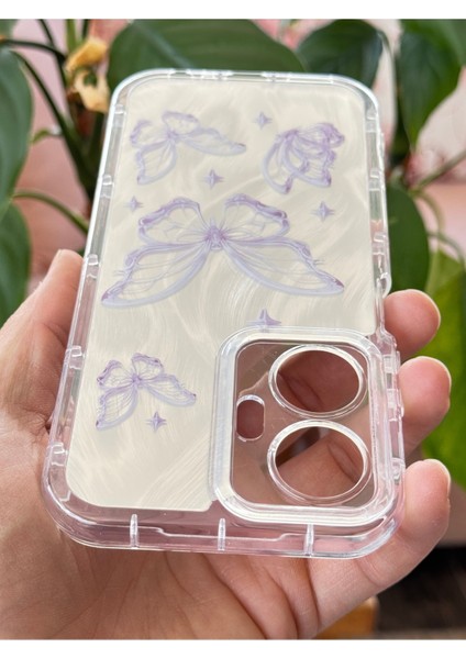 Realme C55 Kılıf Parlak Hologramlı Kelebek Desenli Darbe Emici Kamera Korumalı Renkli Silikon