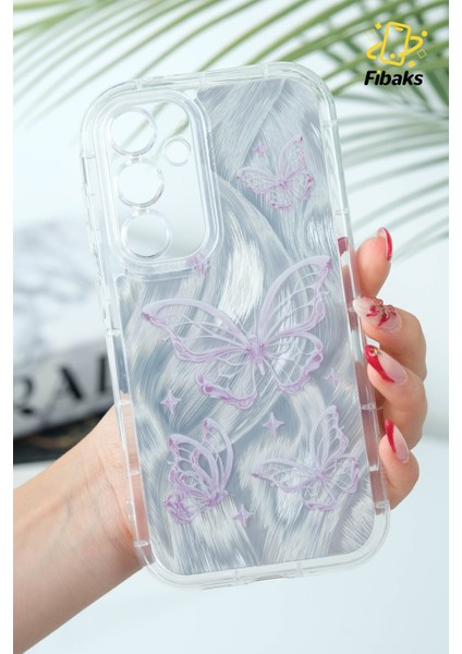 Samsung Galaxy S24 Fe Kılıf Sök Tak Kamera Korumalı Parlak Hologramlı Kelebek Desenli Darbe Emici