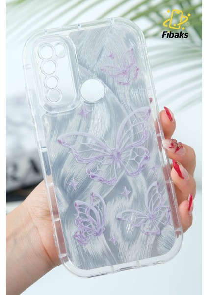 Xiaomi Redmi Note 8 Kılıf Sök Tak Kamera Korumalı Parlak Hologramlı Kelebek Desenli Darbe Emici