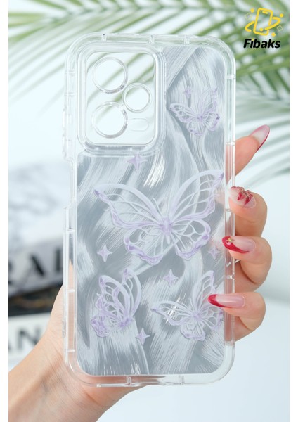 Xiaomi Redmi Note 12 Pro 5g Kılıf Parlak Hologramlı Kelebek Desenli Darbe Emici Kamera Korumalı Silikon