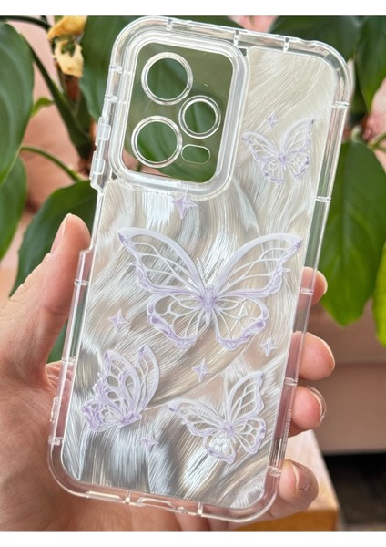 Xiaomi Redmi Note 12 Pro 5g Kılıf Parlak Hologramlı Kelebek Desenli Darbe Emici Kamera Korumalı Silikon