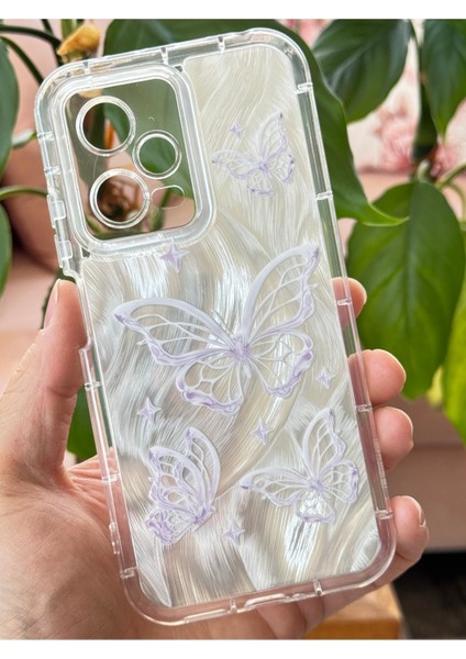 Xiaomi Redmi Note 12 Pro 5g Kılıf Parlak Hologramlı Kelebek Desenli Darbe Emici Kamera Korumalı Silikon