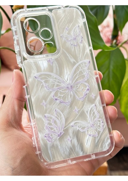 Xiaomi Redmi Note 12 Pro 5g Kılıf Parlak Hologramlı Kelebek Desenli Darbe Emici Kamera Korumalı Silikon