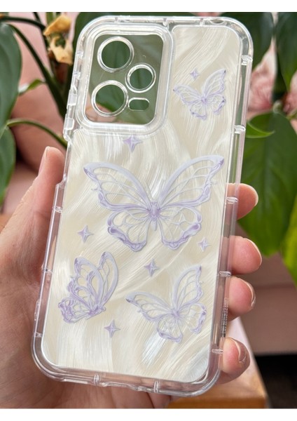 Xiaomi Redmi Note 12 Pro 5g Kılıf Parlak Hologramlı Kelebek Desenli Darbe Emici Kamera Korumalı Silikon