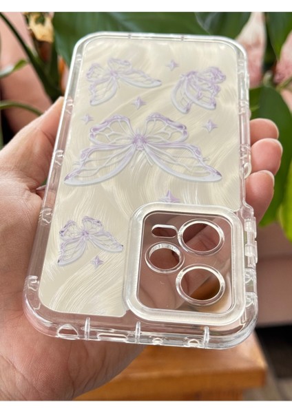 Xiaomi Redmi Note 12 Pro 5g Kılıf Parlak Hologramlı Kelebek Desenli Darbe Emici Kamera Korumalı Silikon