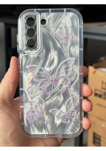 Samsung Galaxy S21 Fe Kılıf Sök Tak Kamera Korumalı Parlak Hologramlı Kelebek Desenli Darbe Emici modelleri