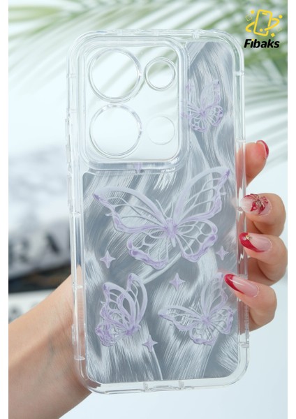 Xiaomi Redmi Note 13 Pro 4g Kılıf Parlak Hologramlı Kelebek Desenli Darbe Emici Kamera Korumalı Silikon