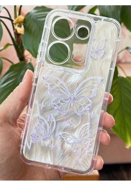 Xiaomi Redmi Note 13 Pro 4g Kılıf Parlak Hologramlı Kelebek Desenli Darbe Emici Kamera Korumalı Silikon modelleri