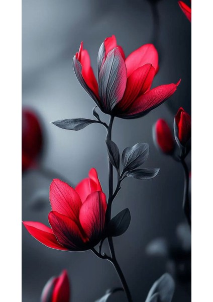 Siyah Kırmızı Çiçekler V1 Ev Duvar Salon Güzellik Salonu Ofis Dükkan Dekarasyon Kanvas Tablo fiyatları