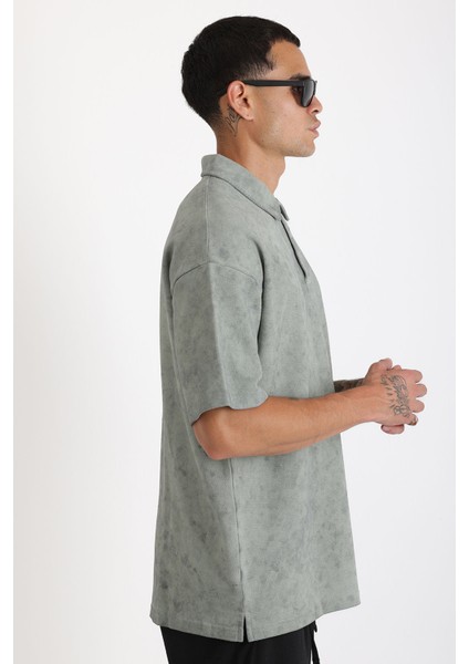 Eskitme Efektli Yıkamalı Double Pike Kumaş Erkek Polo Yaka Loose Fit Tişört fiyatları