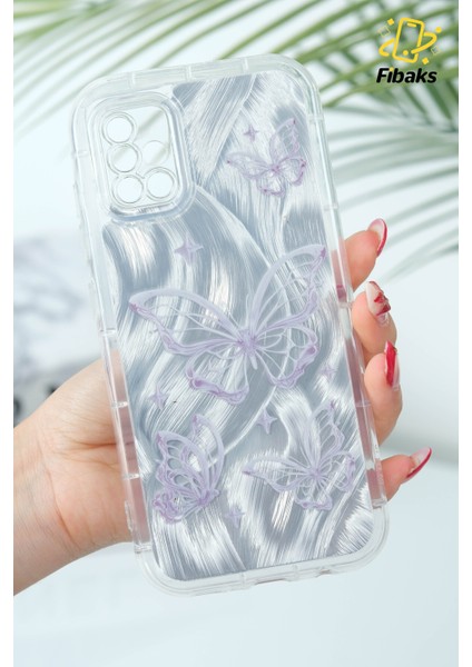 Samsung Galaxy A71 Kılıf Sök Tak Kamera Korumalı Parlak Hologramlı Kelebek Desenli Darbe Emici