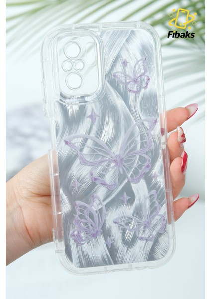 Xiaomi Redmi Note 10-10S Kılıf Parlak Hologramlı Kelebek Desenli Darbe Emici Kamera Korumalı Renkli Silikon