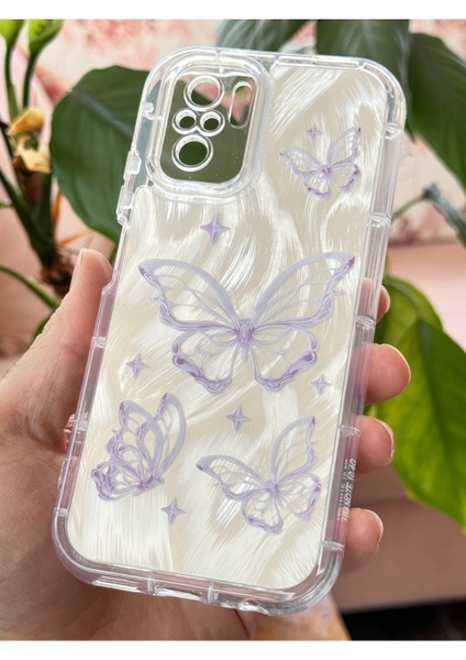 Xiaomi Redmi Note 10-10S Kılıf Parlak Hologramlı Kelebek Desenli Darbe Emici Kamera Korumalı Renkli Silikon