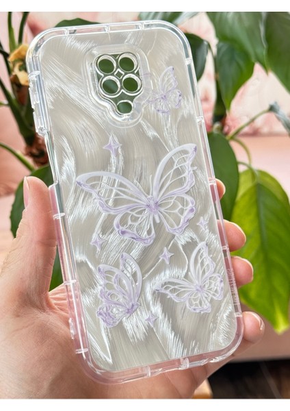 Xiaomi Redmi Note 9s - 9 Pro Kılıf Parlak Hologramlı Kelebek Desenli Darbe Emici Kamera Korumalı Silikon