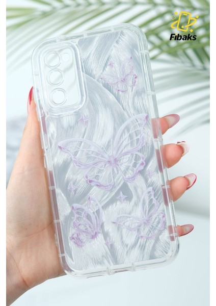 Samsung Galaxy S20 Fe Kılıf Sök Tak Kamera Korumalı Parlak Hologramlı Kelebek Desenli Darbe Emici