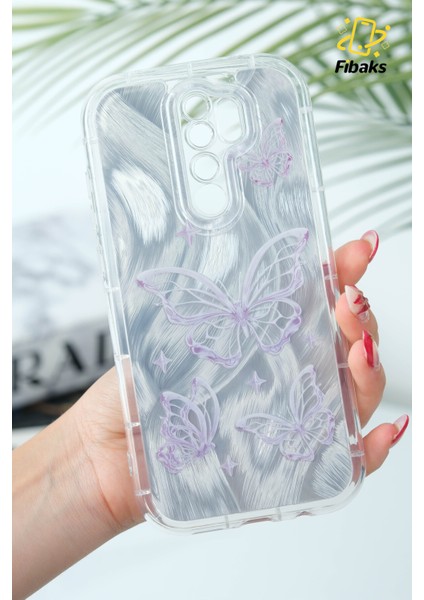 Xiaomi Redmi Note 8 Pro Kılıf Sök Tak Kamera Korumalı Parlak Hologramlı Kelebek Desenli Darbe Emici