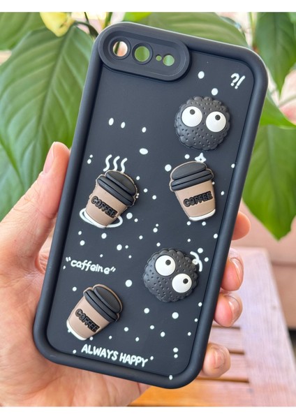 Apple iPhone 7 / 8 Plus Kılıf Tasarımlı Desenli Kamera Korumalı Coffee Kurabiye Siyah Yumuşak Silikon fiyatları
