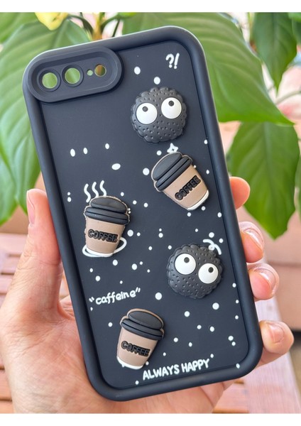 Apple iPhone 7 / 8 Plus Kılıf Tasarımlı Desenli Kamera Korumalı Coffee Kurabiye Siyah Yumuşak Silikon fırsatları