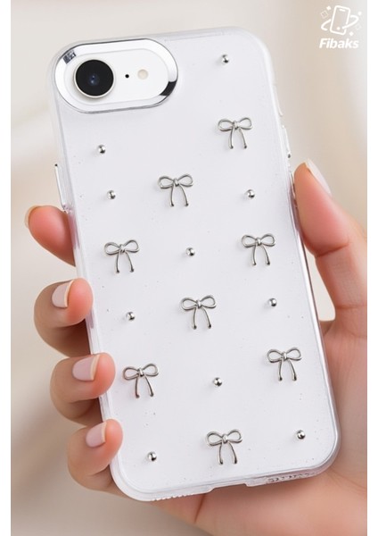 Apple iPhone 7/8/SE Kılıf Fiyonk Desenli Şeffaf Simli Gümüş Kamera Çıkıntılı Parlak Kapak fiyatları